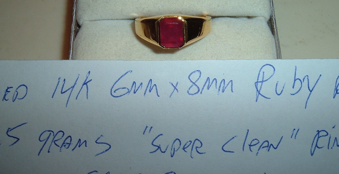 SOLID 14K GOLD EMERALD CUT RED RUBY GEMSTONE VINT… - image 4