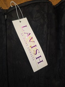 Lavish By Daisy Black Lace Zip Up Front & Lace Up Back Corset size XL NEW