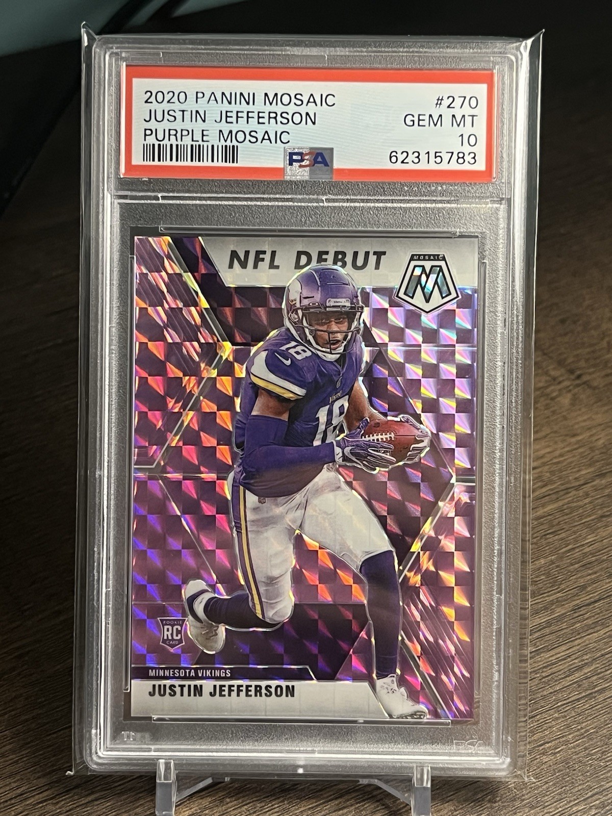 2020 Panini Mosaic - NFL Debut Justin Jefferson #270 Purple /49 Mosaic PSA 9 RC