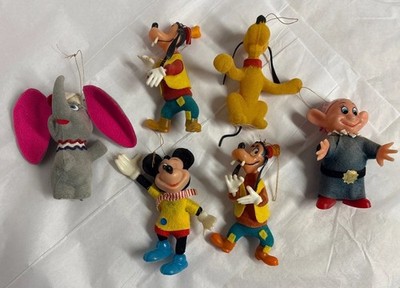 Lot Of 6 Vintage Disney Flocked Ornaments Sears-Dopey, Goofy Pluto, Mickey Dumbo