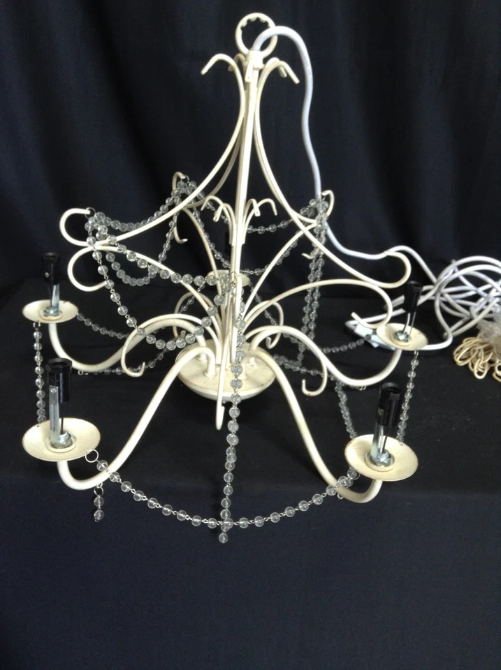 Pottery Barn Kids Mia FLUSH MOUNT Beaded Chandelier Light Distressed ANT WHITE - Image 4 of 4