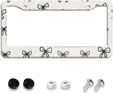 Black Bows on Gray License Plate Frames Cute Aluminum Car Accessories Cover with