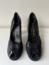 Terry De Havilland Y2K Vintage Black Suede Snakeskin Peep Toe Platform Heels