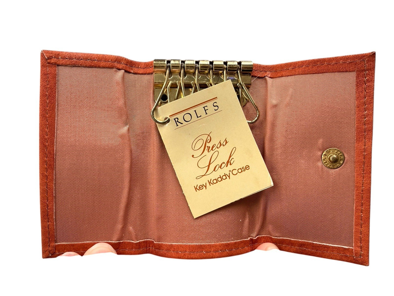 Vintage Rolfs 6 Hook Key Kaddy Case Holder Genuine Leather Cowhide Press Lock image 5