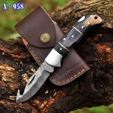 USA Skinning Pocket Knife Damascus Folding Blade Knife-Gut Hook pocket Knives