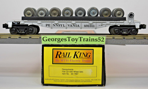 MTH RAILKING 3 RIELES O #491311 PRR PENNSYLVANIA COCHE PLANO CON 8 JUEGOS DE RUEDAS 30-7687 | Condition: Used