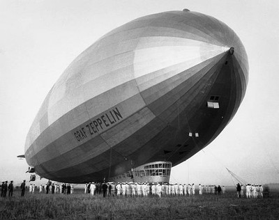 Bringing Graf Zeppelin to stub mooring at Los Angeles Municipal air- Old Photo