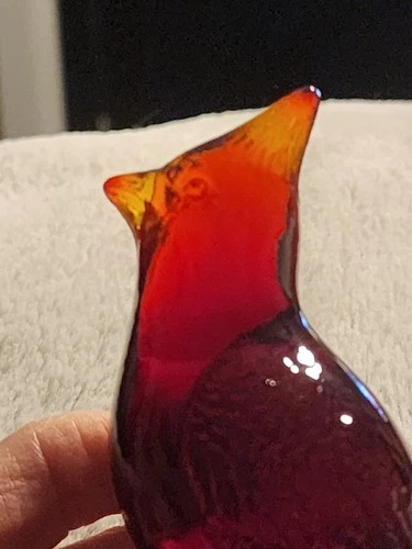 VTG. Fenton Glass Ruby Red /Amberina Cardinal of Happiness Figurine Glows