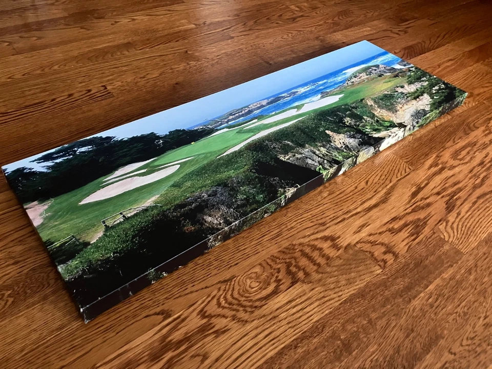 Impresión panorámica en lienzo de campo de golf Pebble Beach - Arte de pared grande 36"x12" - Costa Foto 2 de 2