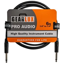 Gearlux 6-Foot Instrument Cable, 1/4 Inch, Straight-Straight, Black - 1 Pack
