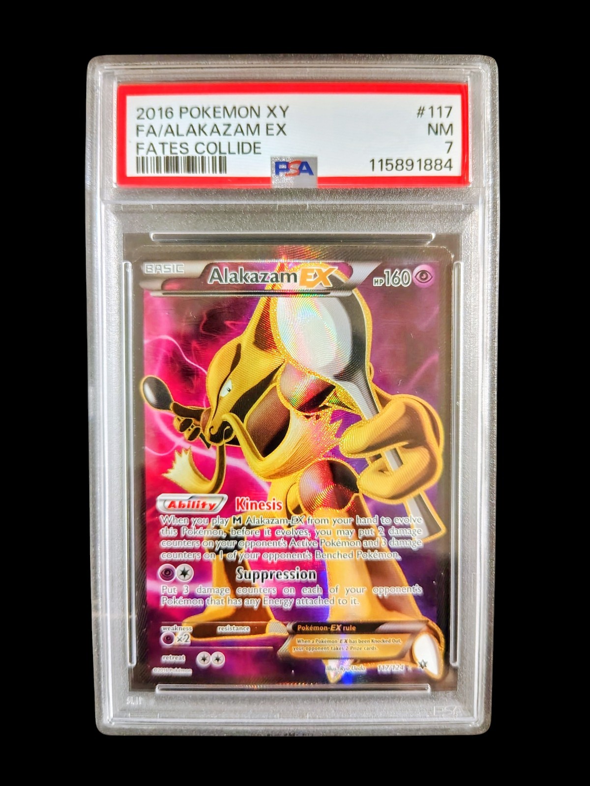 2016 POKEMON XY FATES COLLIDE #117 FULL ART/ALAKAZAM EX PSA 7