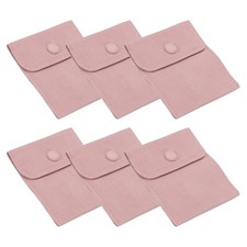 6 Pcs 3x4 Inch Jewelry Pouches, Velvet with Snap Button for Rings Pink