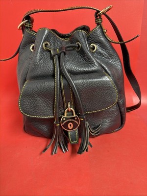Vintage Dooney & Bourke Black and Tan Pebble  Leather Drawstring Bag Dooney & Bourke AWL Pebble Leather Drawstring Single Strap  main image 2