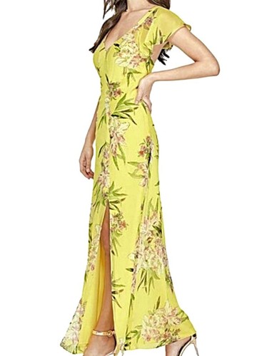Guess “Loyola” Yellow Floral Dress Size 6 New No Tags