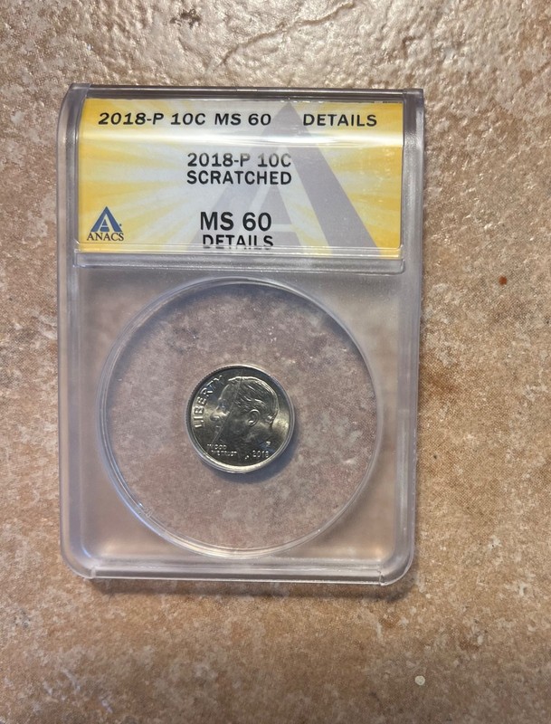 2018p Roosevelt dime MS-details, rare coin with line going through the face!!