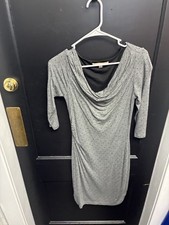 Ann Taylor LOFT Gray Polka Dot Cowl Neck 3/4 Sleeve Dress - Size XS