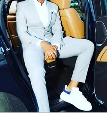 Alexander McQueen White Leather Navy Heel Oversized Sole Sneakers Mens Size 8 US