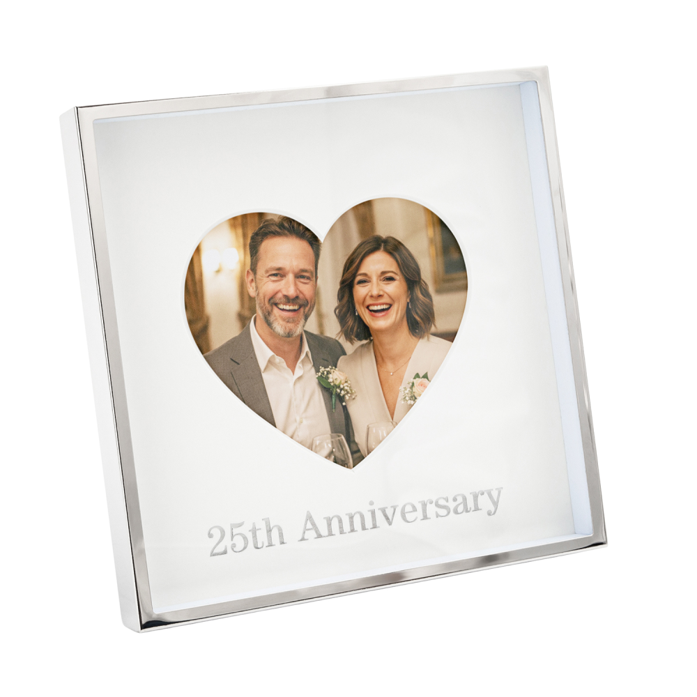 25th Anniversary 4x4 Nickel Heart Frame with Silver Foil by Happy Homewares