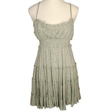 NWOT SHEIN Womens Smocked Waist Floral Tiered Mini Dress Sage Green Size Medium