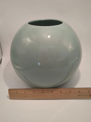 Haeger Vase Round Orb Ball Aqua Blue Green Pottery VTG 80/90s W/ Tag Grannycore