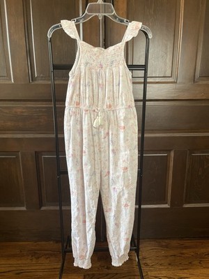 Tu Smocked Jumpsuit White Floral Cotton Summer Girl's Size 12 152cm