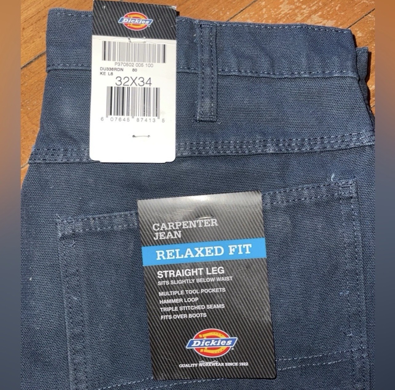 Dickies Carpenter Jeans Relaxed Fit Straight Leg Navy Blue Hammer Loop
