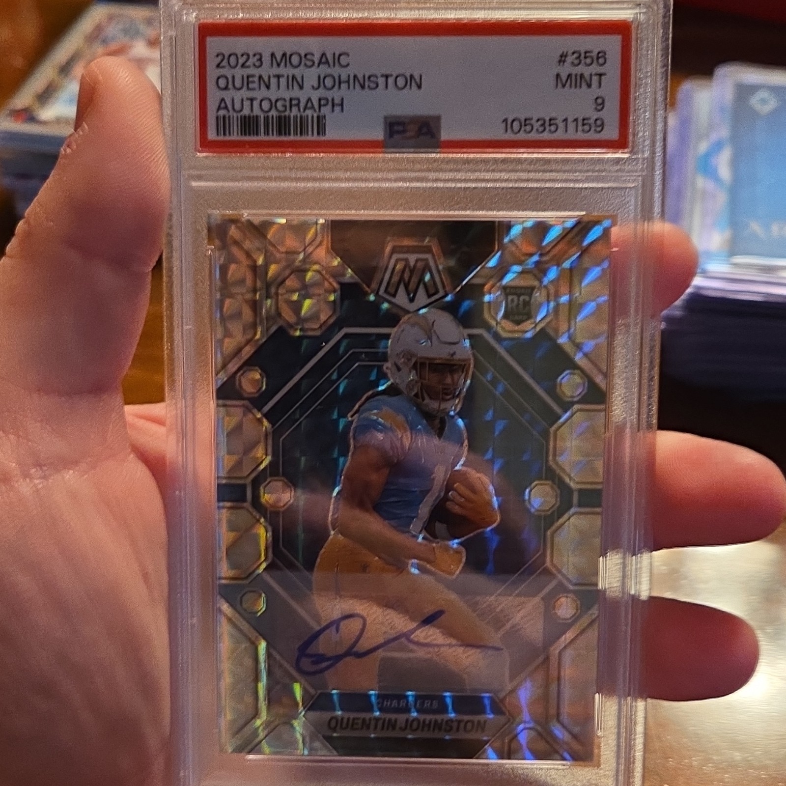 Panini Mosaic 2023 Quentin Johnston #356 Mosaic Prizm Autograph Rookie PSA 9