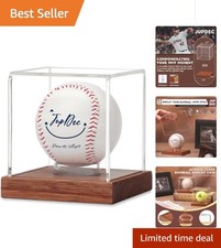 Stylish Baseball Display Case - Clear Cube Holder with Wood Base, 3.9 inches