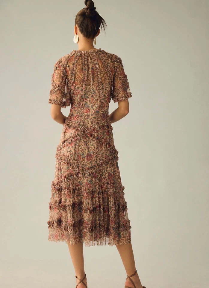 Anthropologie Mac Duggal Short-Sleeve Tulle Midi Dress 16 NWT Floral Very HTF - Image 3 of 4