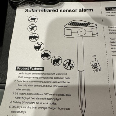 Set Of 2 Solar Infrared Sensor Alarms With Wireless Remotes New In Box