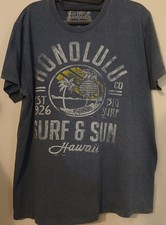Hawaii Surf Graphic T Shirt Men's Large Honolulu Beach Tropical Blue Tee