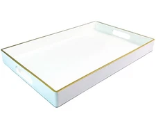 Large White Rectangular Decorative Tray – Plastic Serving Tray with Handles f...