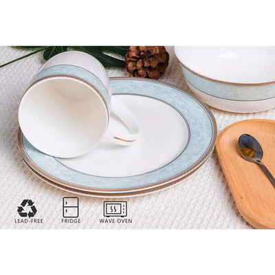 Fine Bone China Dinner Plate Set, 4 Pcs Classic Relief Pattern Gilt Edge | plate