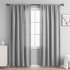 Voilybird Farmhouse Curtains Tassel Fringe Geometric Design Boho Curtains 90