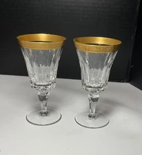 2x Aperitif Crystal 24K Gold Rim Diamond Cut  Cordial Glasses