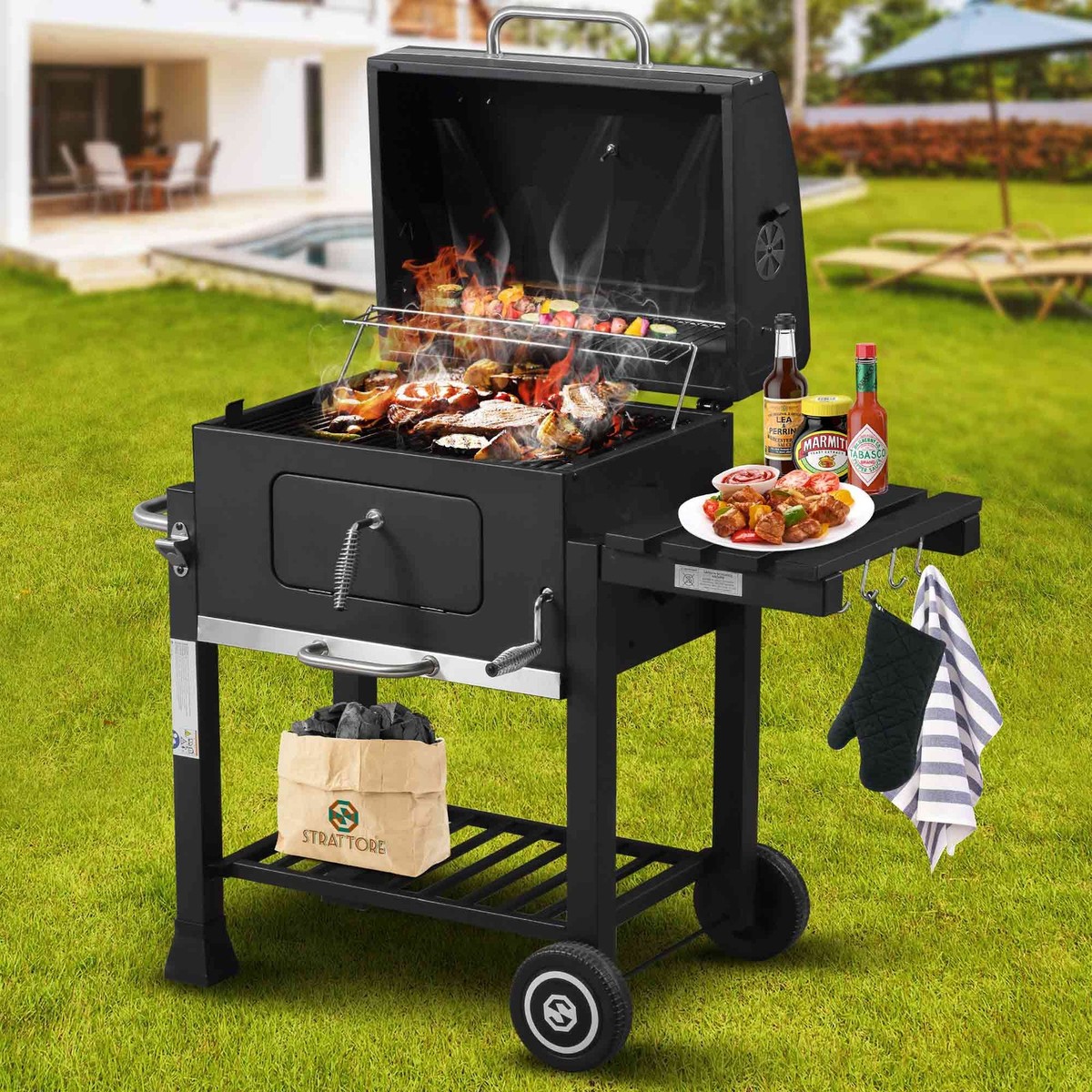 Strattore BBQ Grill Outdoor Charcoal Grill Barbecue Smoker Garden