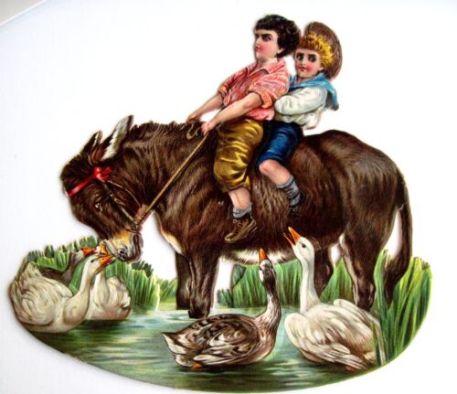 Vintage Victorian "TUCK" Die Cut Titled "Naughty Neddy" Rocking Donkey  (N)* - Afbeelding 1 van 1