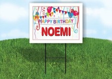 NOEMI HAPPY BIRTHDAY BALLOONS 18 in x 24 in Yard Sign Road Sign with Stand