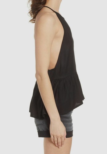 New $140 Volcom Women's Black Halter Racerback Sleeveless Peplum Tank Top Size S - Picture 2 of 6