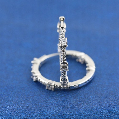 1.84 Ct Round Cut Simulated Diamond Engagement Hoop Earrings 925 Sterling Silver - Picture 2 of 5