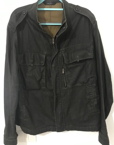 DKNY Men's Dark Brown Biker Wind Zipper Jacket 45% Cotton 55% Linen Size L Rare