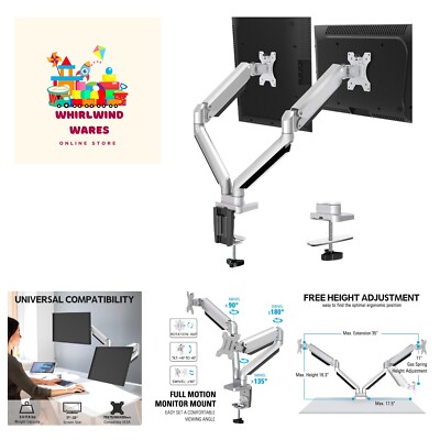 Dual Monitor Desk Mount, Die-Cast Aluminum Fully Adjustable Double Monitor Ar...