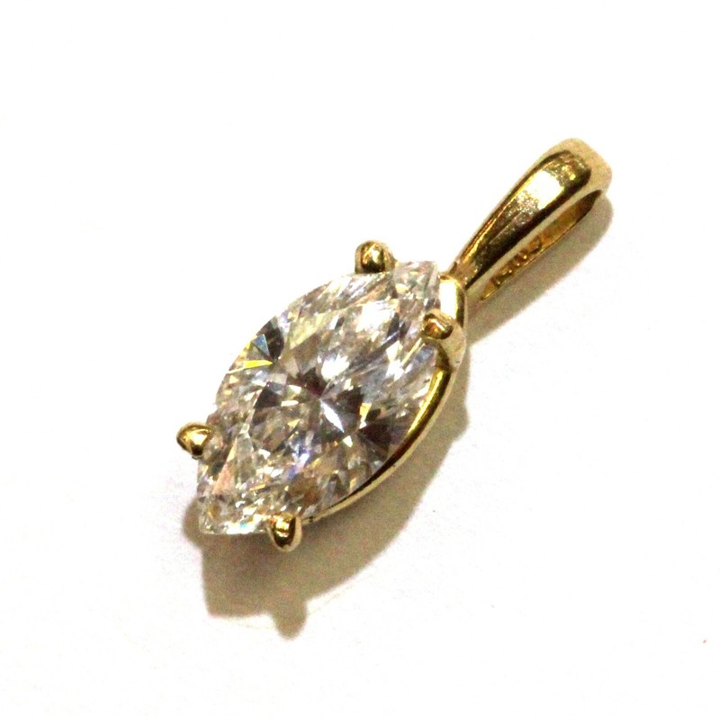 GIA certified 14k yellow gold SI2 D .90ct marquise diamond pendant estate 