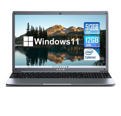 SGIN 15.6'' Laptop FHD Intel Celeron N5095 2.9GHz Notebook 12GB Memory 512GB SSD