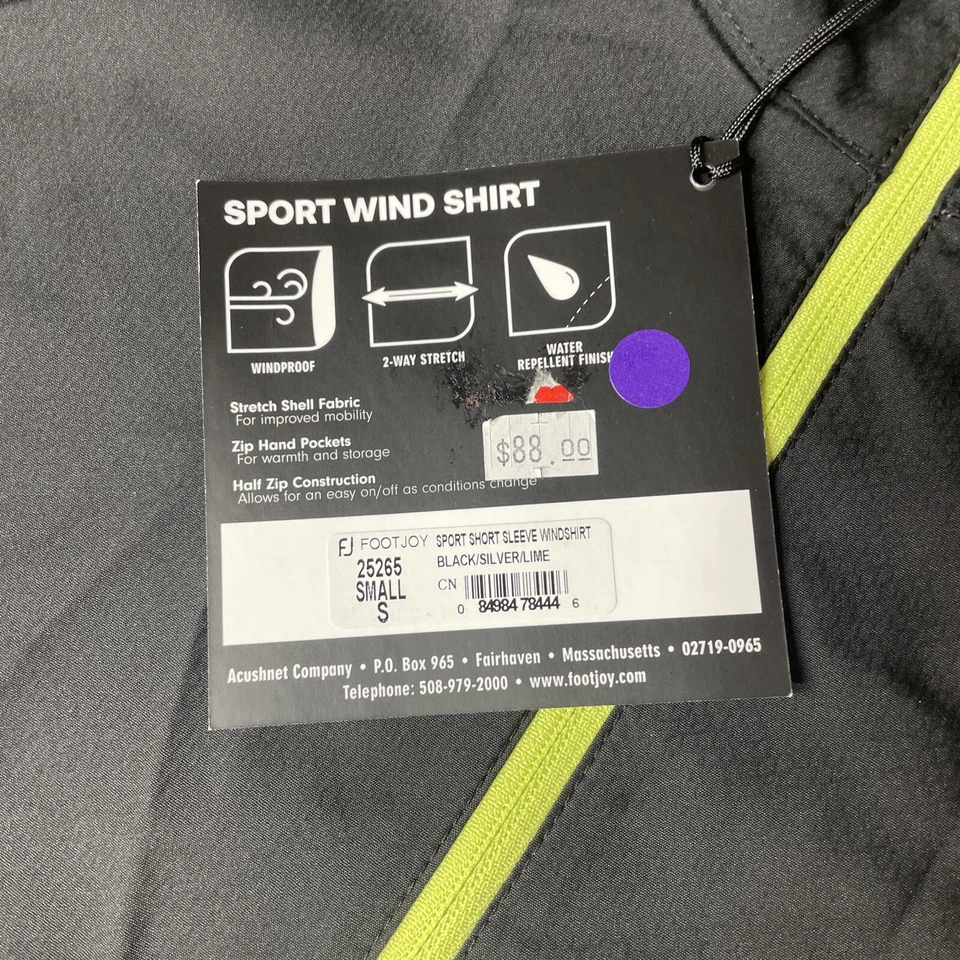 Footjoy FJ Wind Shirt Mens Small Black Gray 1/4 Zip Pullover Golf Jacket NEW - Image 3 of 4