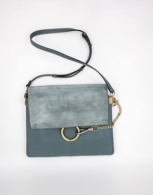 Chloe Faye Shoulder Bag Leather Suede-trimmed Cloudy Blue