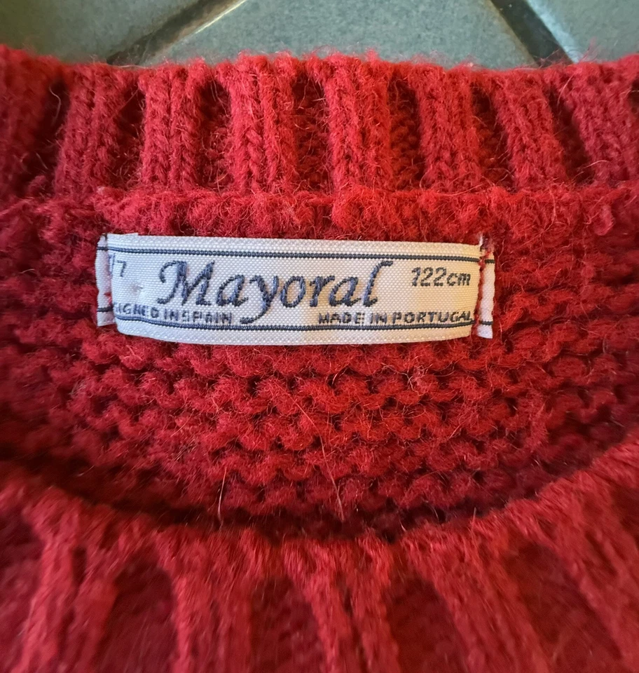 MAYORAL Asymmetrical ~Cardinal Red~ Cable Knit Alpaca Blend Sweater Girls Sz 7! - Image 4 of 4