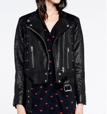 $1500 Iro Black Textured Leather Lace Up Motorcycle Moto Jacket 36 S