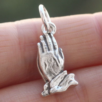 925 Sterling Silver Rosary Praying Hands Charm Pendant Christian ...