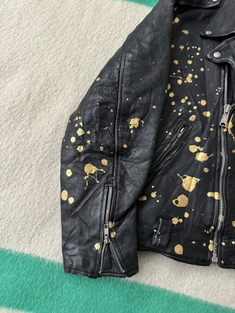 Vintage 80s Punk Hand Paint Splatter Leather Jacket Size